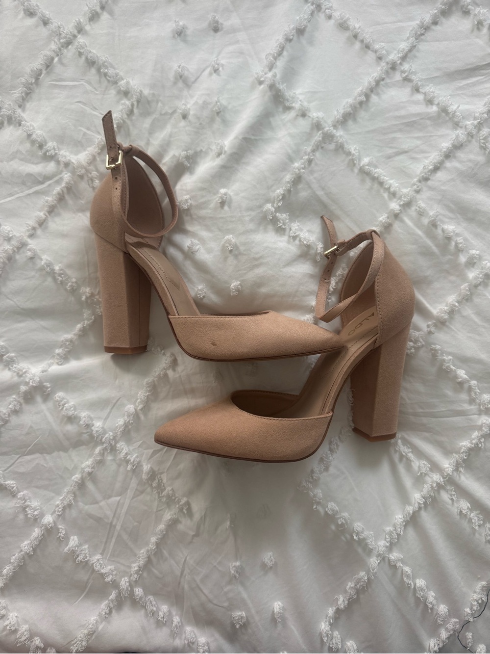 Aldo Blush Pointed Block Heel Ankle-Strap Pumps